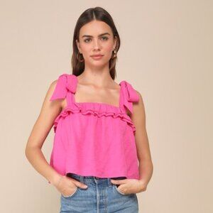 Lulus Perfect Babe Hot Pink Ruffled Tie-strap Top - Size M